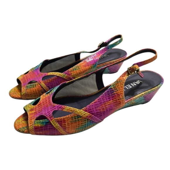 VanEli Vintage Rainbow Mosaic Print Open Toe Slingback Sandals Sz 9W - Picture 1 of 10